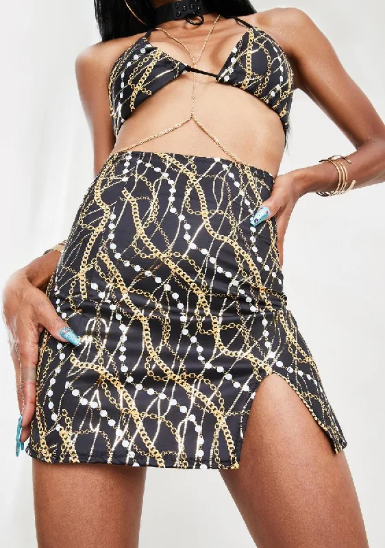 Women's Vintage Clothes Chain Print Mini Skirt