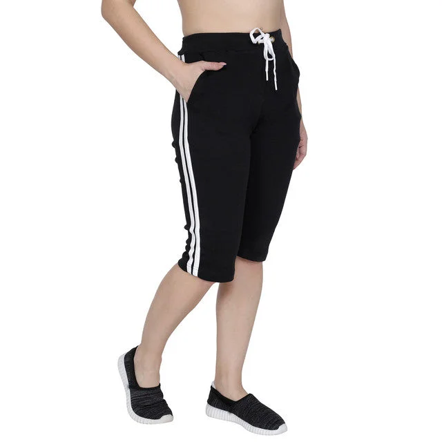 Women's Active Clothing T.T. Women Solid Cotton Capri Black