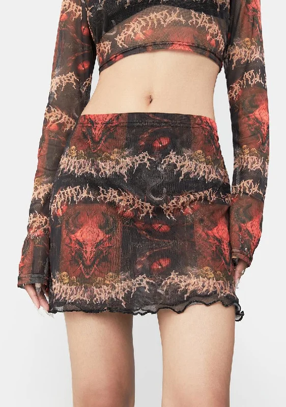 Women's Athletic Garments Skull Mesh Mini Skirt