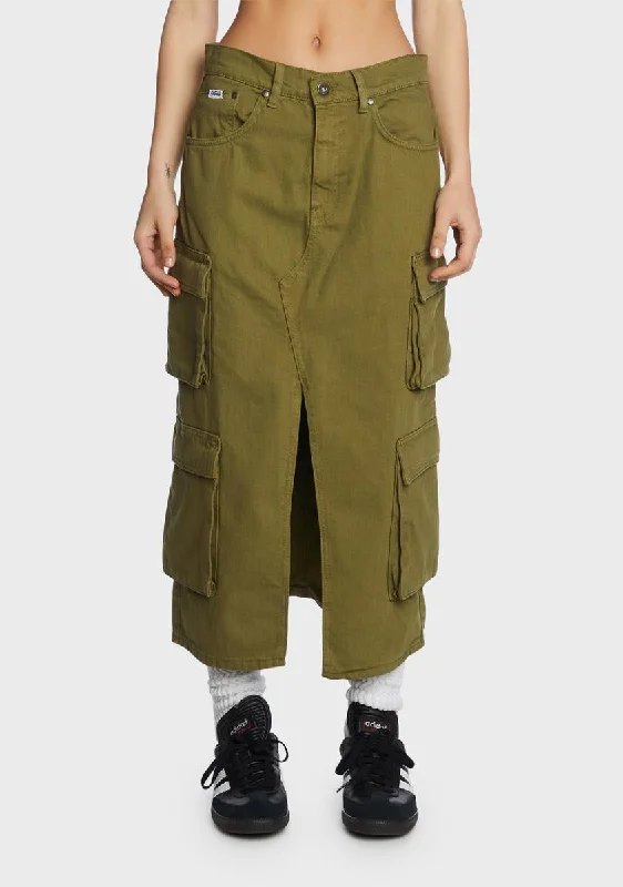 Women's Relaxed Clothes Khaki Soda Denim Cargo Skirt