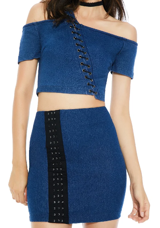 Women's Clothing For Casual Outings Folk Blues Mini Skirt