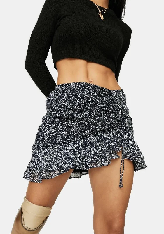 Women's Urban Clothing Navy Paisley Princess Ruffle Mini Skirt