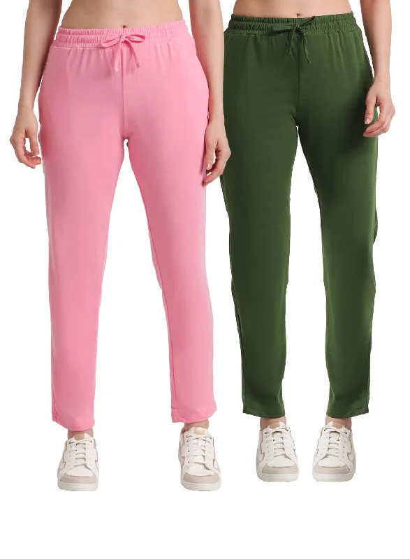 Women's Date Night Outfit T.T. Women Regular Fit Poly Jersey Solid Trackpant Pack Of 2-Olive-Pink