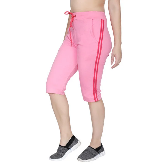 Women's Professional Clothes T.T. Women Solid Cotton Capri Pink