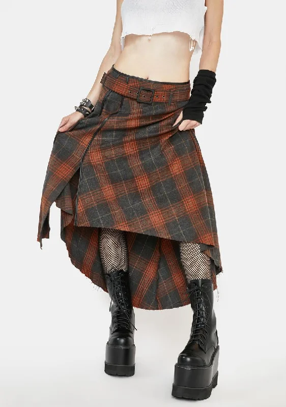 Luxury Women's Clothing Permutation Plaid Asymmetrical Skirt