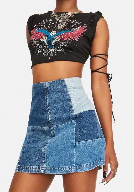 Vintage Clothing For Women Denim Patchwork Pelmet Skirt