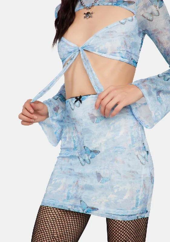 Women's Clothes For The Office Mesh Butterfly Mini Skirt