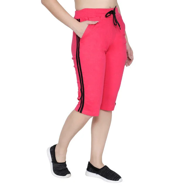 Comfortable Women's Clothing T.T. Women Solid Cotton Capri Fuschia