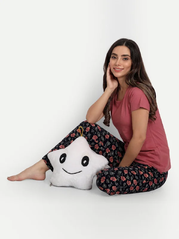 Women's Holiday Clothing HiFlyers Women Comfort Fit Rose Pink Floral Printed Cotton Pyjama