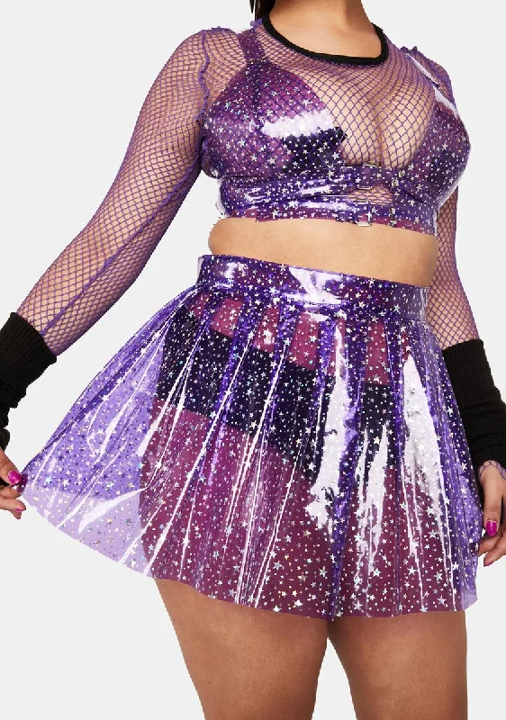 Women's Stylish Vacation Attire Plus Violet Chasing Starlight Vinyl Skirt