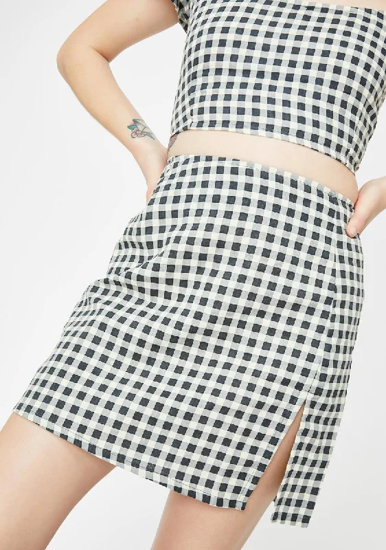 Stylish Women's Clothing Gingham Cream Sheny Mini Skirt
