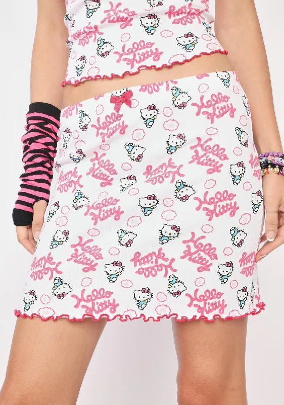 Charming Women's Outfit For Special Occasions Hello Kitty Print Mini Skirt