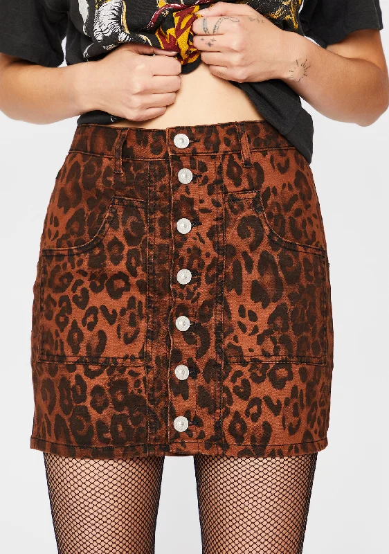 Luxury Women's Clothing Rule Of Claw Leopard Denim Skirt