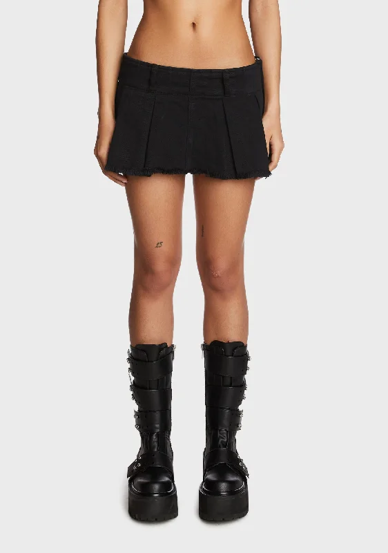 Women's Formal Event Clothing Washed Denim Pleated Micro Skort