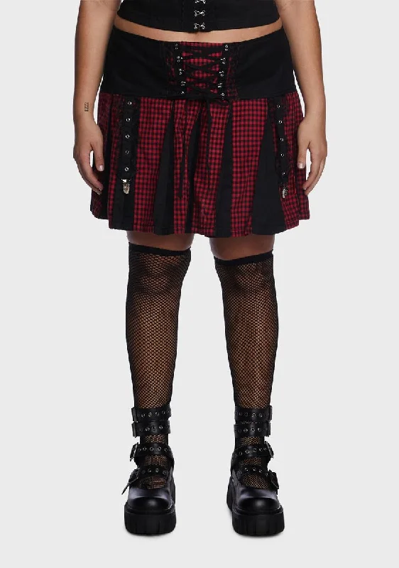 Fashionable Women's Casual Apparel Plus Black And Red Bo Peep Pleated Garter Skirt
