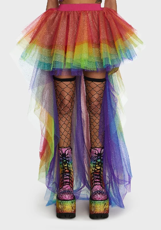 Women's Stylish Vacation Attire Nymph Princess Tulle Skirt - Rainbow Glitter