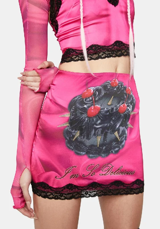 Women's Elegant Garments Rose Print Black Cake Mini Skirt