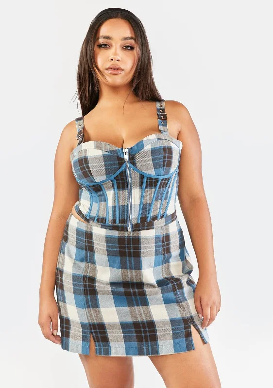 Women's Elegant Evening Outfit Plus Eff Academia Plaid Mini Skirt