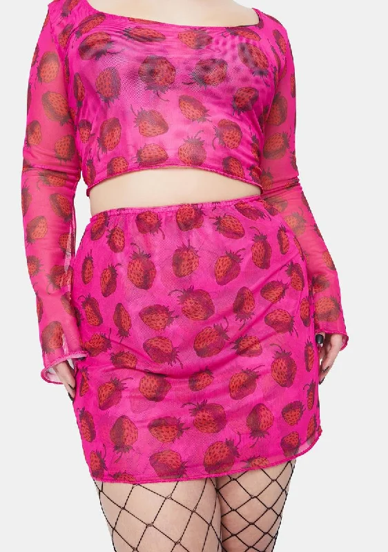 Women's Activewear Outfit Plus Strawberry Mesh Mini Skirt