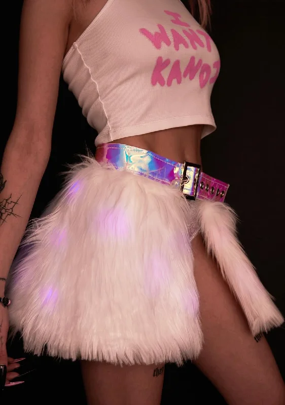 Women's Professional Clothes Confetti Light Up Belted Faux Fur Skirt