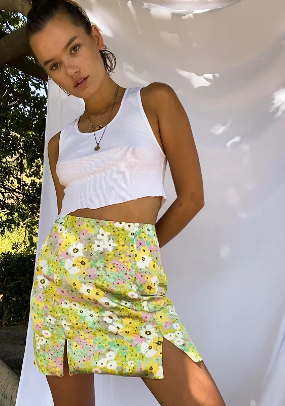 Women's Vintage Clothes Green Pink Floral Mini Skirt
