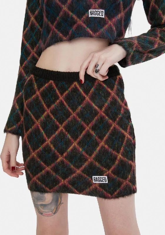Women's Chic Outfit Bumps Argyle Knit Mini Skirt