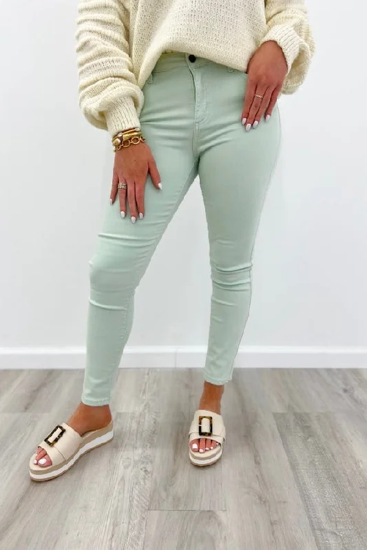 Women's Outerwear Clothing Mint Green Mid Rise Crop Skinny *Final Sale*