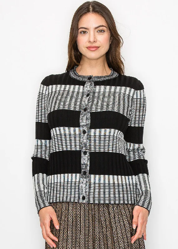 Women's Luxury Garments Modern Ribbed Stripe Cardigan