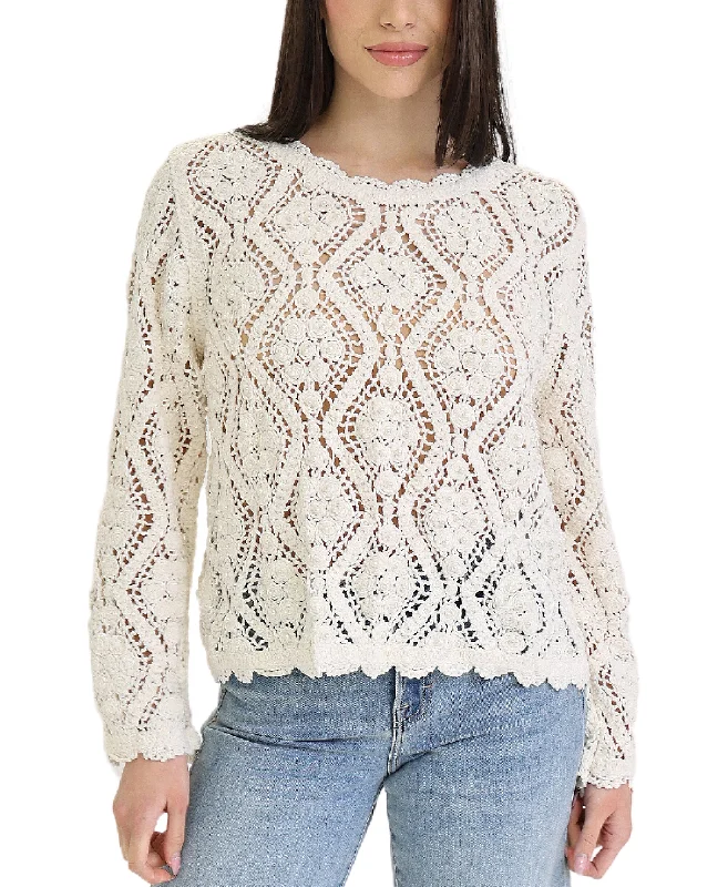 Women's High-Fashion Attire Chenille Crochet Sweater w/ Pearls