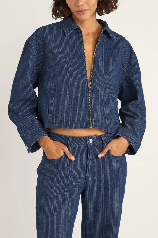 Women's Athleisure Apparel Rhythm Pinstripe Cropped Jacket - INDIGO