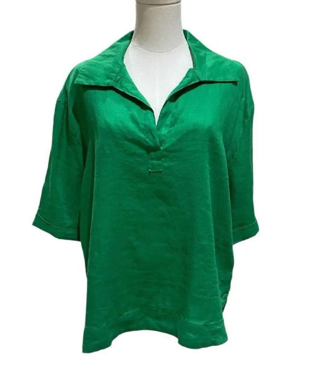 Women's Seasonal Clothing Women's Linen Lounge Summer Casual Blouse In Green