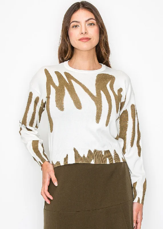 Women's Casual Apparel Abstract Gold on White Sweater