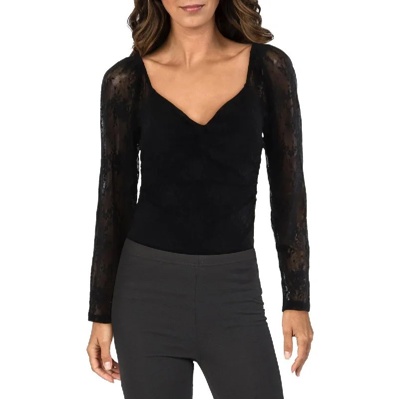 Women's Formal Event Clothing Womens Lace Overlay Sweetheart Neck Bodysuit