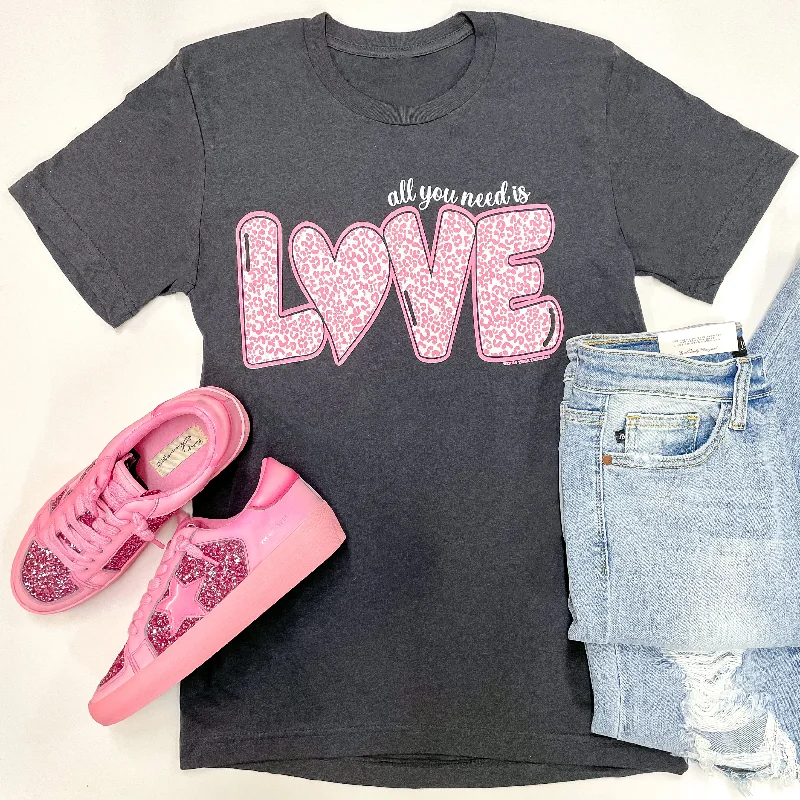 Women's Formal Clothes All You Need Is Love Short Sleeve Graphic Tee in Charcoal Grey