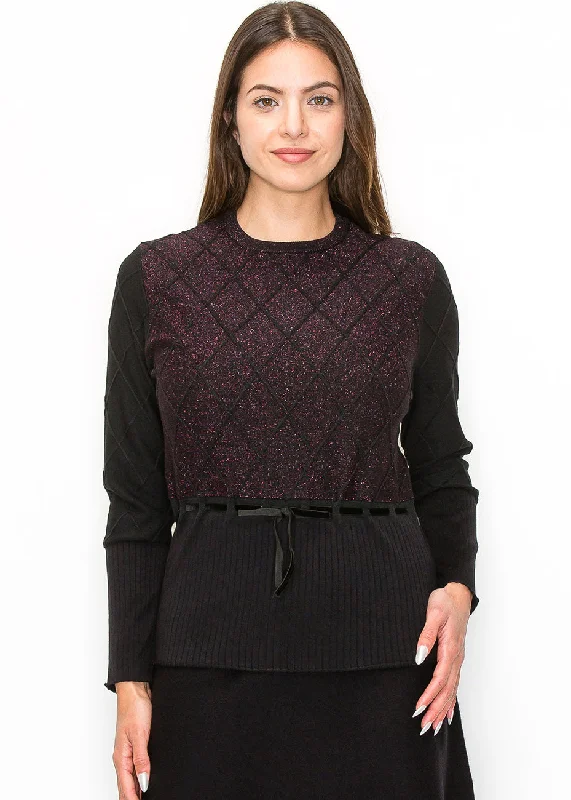 Women's Luxury Attire Diamond Sparkle Knit Pullover with Tie Waist