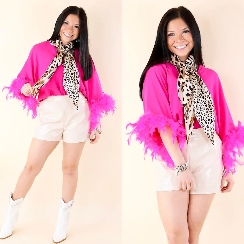 Stylish Outerwear Clothes For Women Party Plans V Neck Bodysuit with Feather Sleeves in Fuchsia Pink
