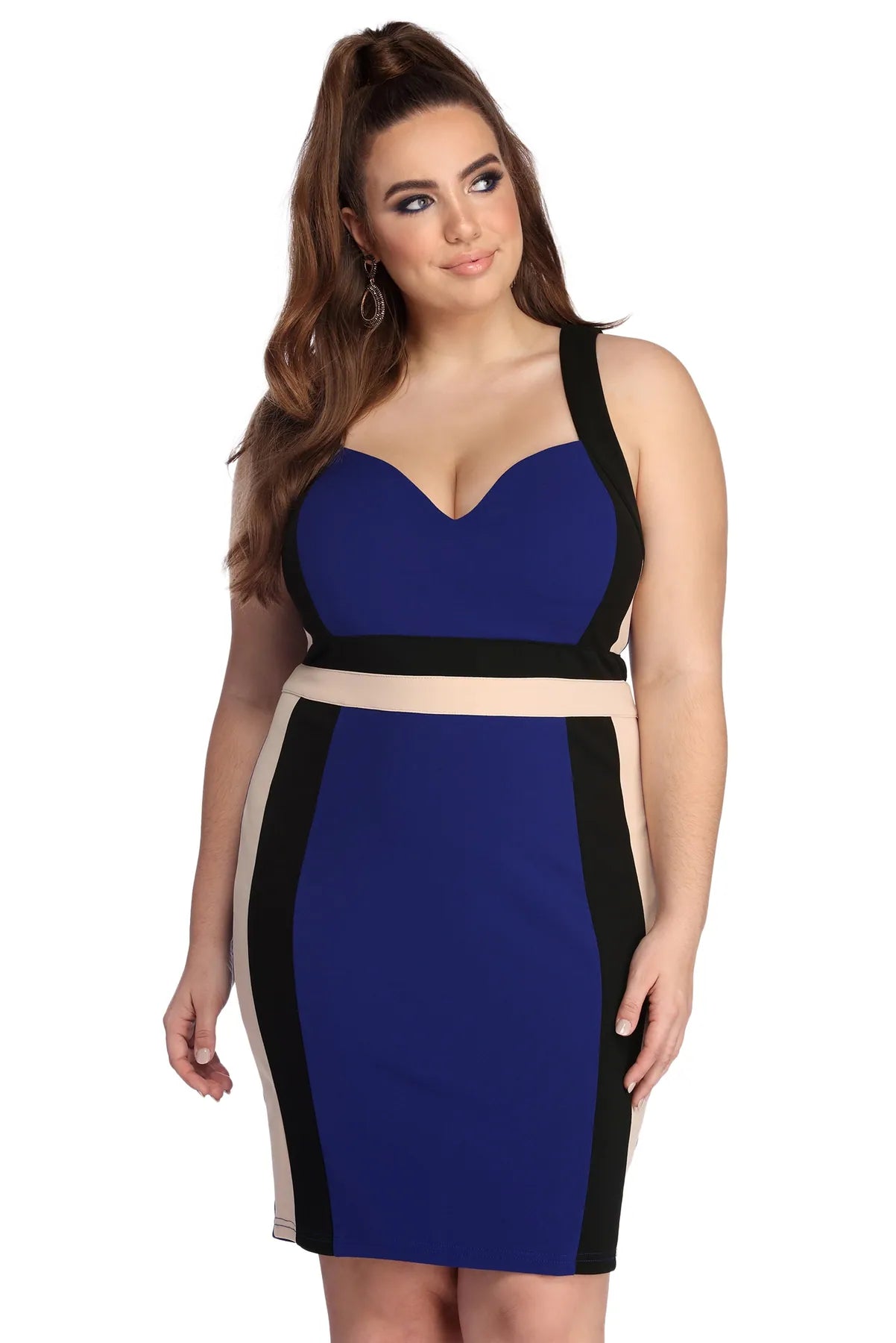 Modern Women's Attire Plus Color Block Midi Dress