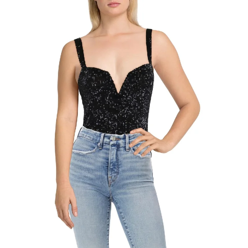 Charming Women's Garments Womens Sequined Boning Bodysuit