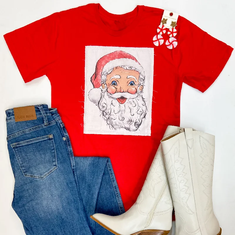 Women's Chic Outfit Santa Baby Short Sleeve Patch Graphic Tee in Red