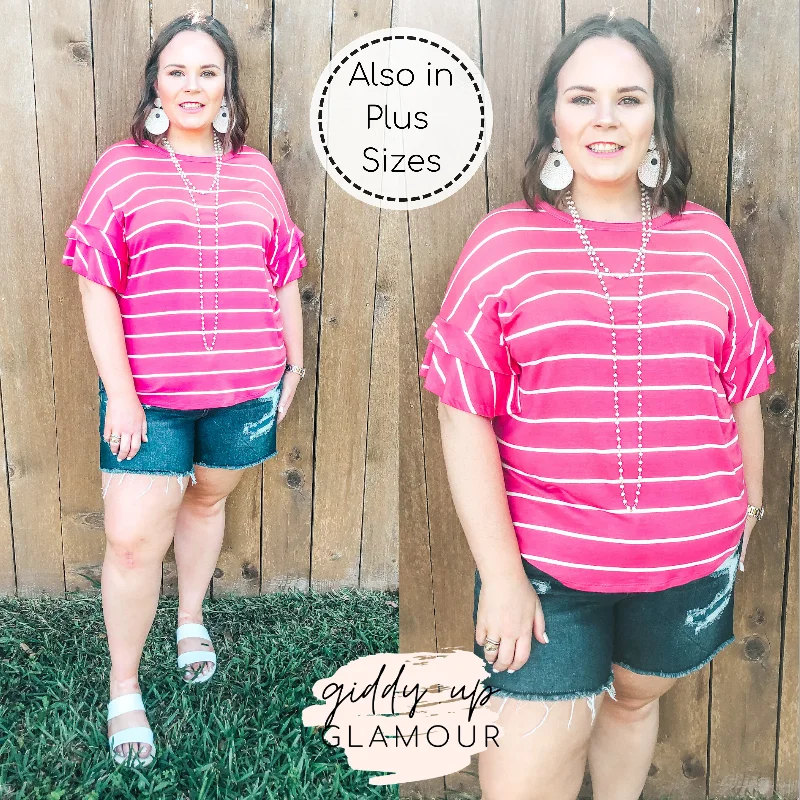 Women's Apparel Set The Standard Short Sleeve with Ruffled Sleeves in Pink and Ivory Stripe