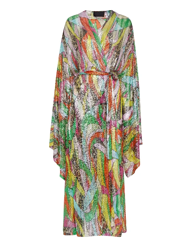 Women's Comfortable Apparel Knit Lurex Kaftan Rainbow Patchwork