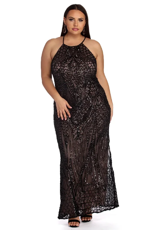 Women's Evening Attire Plus Teresa Formal Sequin Dress