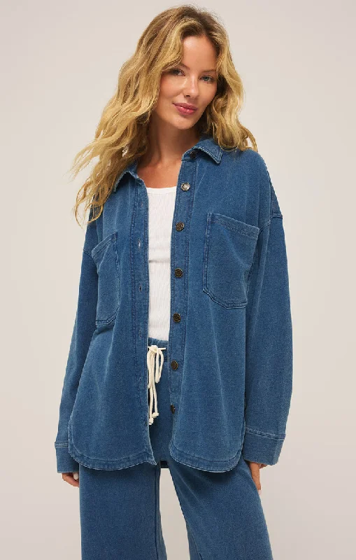 Women's Comfortable Clothes For Weekends Z-Supply All Day Knit Denim Jacket - VINTAGE INDIGO