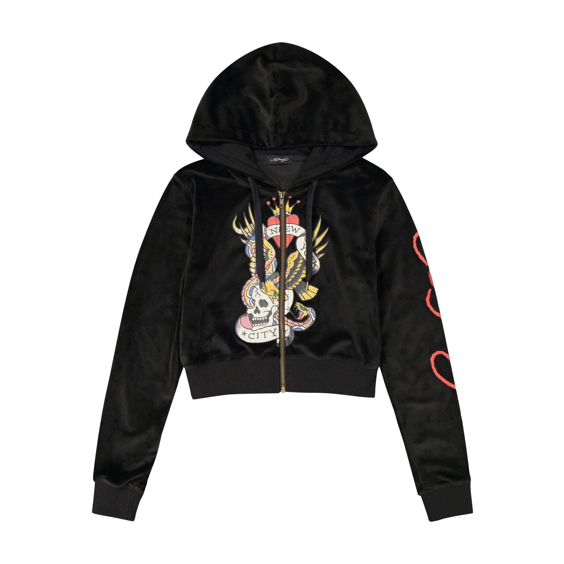 Sustainable Women's Clothing Velour Skull Zip Up Hoodie