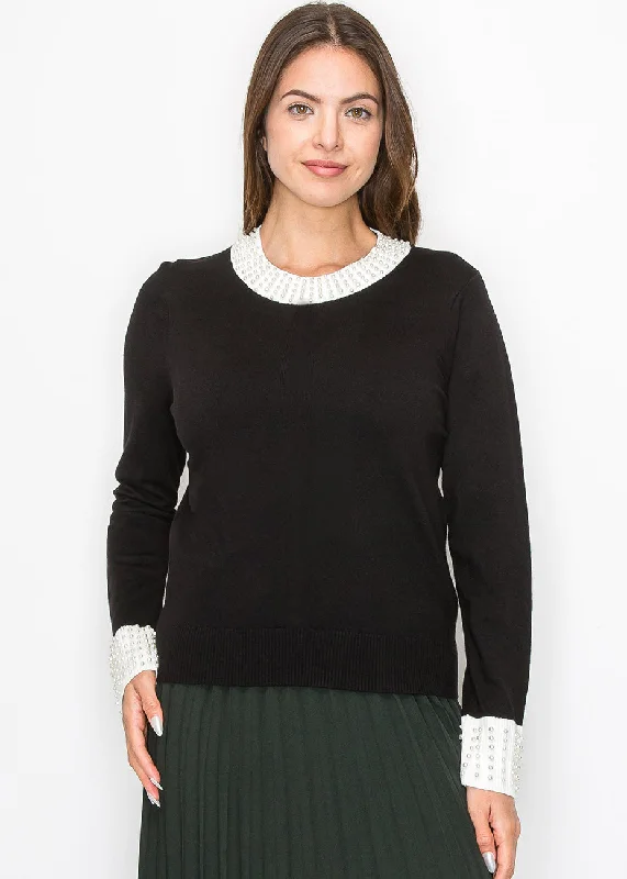 Women's Holiday Clothes Pearl Accent Knit Sweater