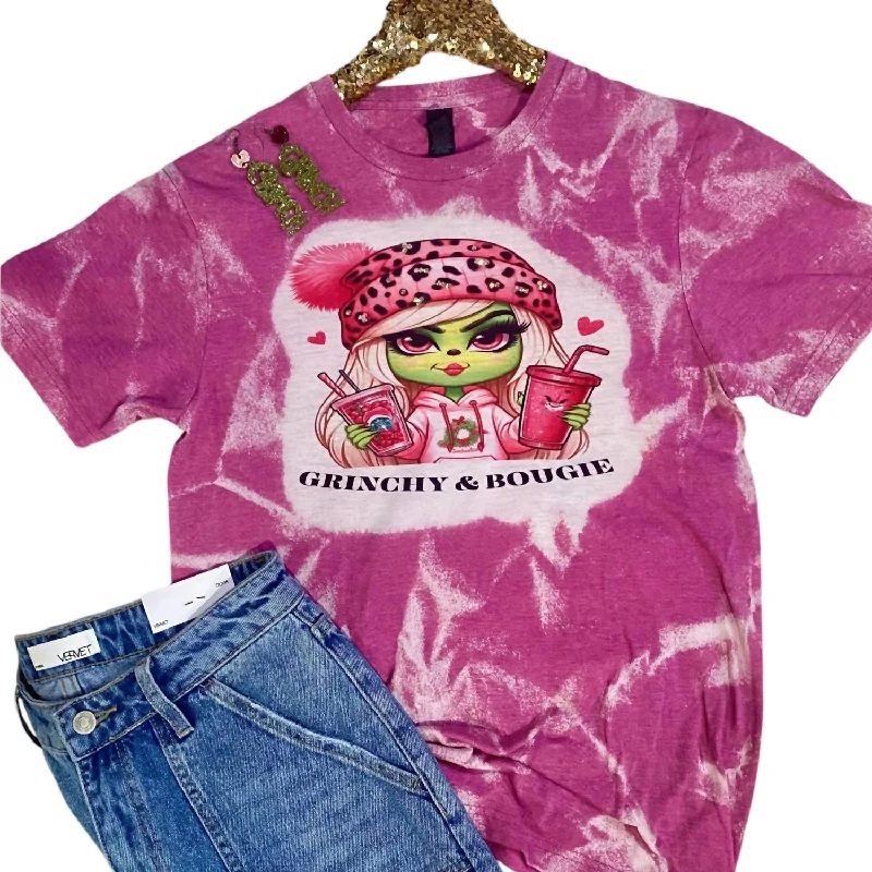 Women's Athletic Outfit Women's Grinchy And Bougie Bleached Tee In Pink