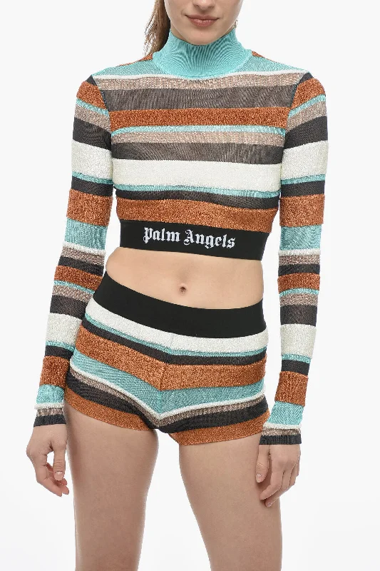 Women's Vacation Garments Palm Angels Multicolor Striped Lurex Turtleneck Sweater