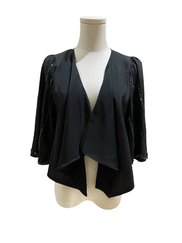 Women's Seasonal Wardrobe Clothing Women's Beaded Shrug Open Front Draped Blouse In Black