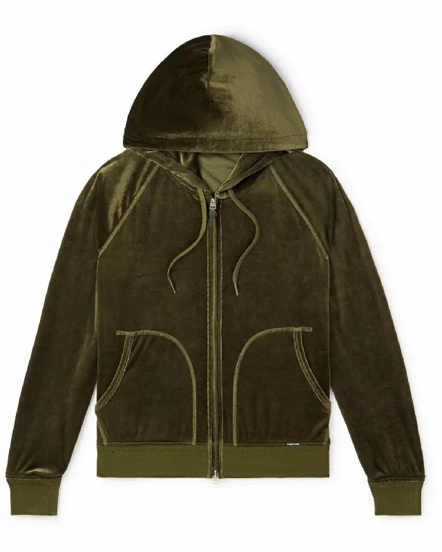 Women's Clothing Apparel Sets Tom Ford Velvet Zip up Hoodie In Green