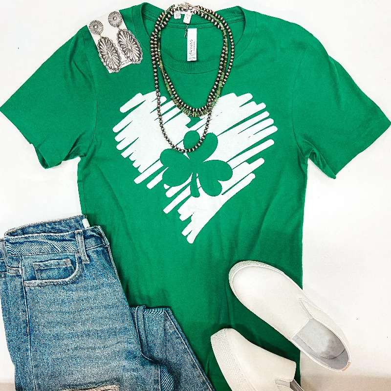 Women's Transitional Outfit Sketched Heart with Shamrock Graphic Tee in Green